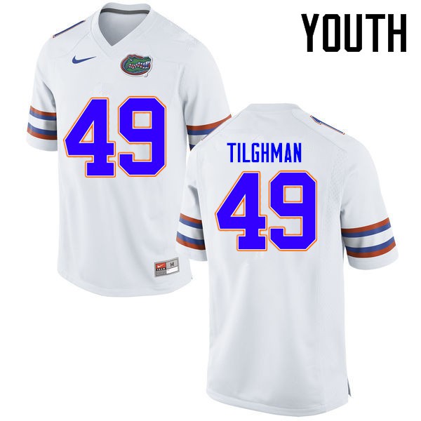 Florida Gators Youth #49 Jacob Tilghman College Football Jerseys White
